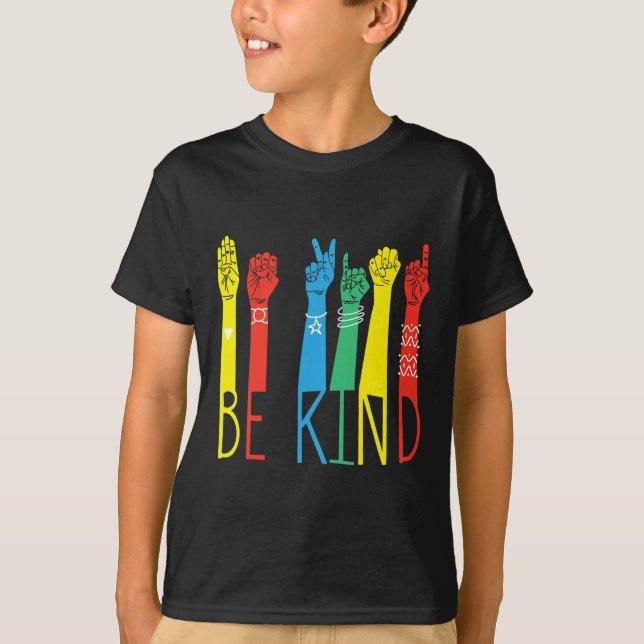 Kind Hand Sign Language Puzzle Autism Awareness As T-Shirt (Front)