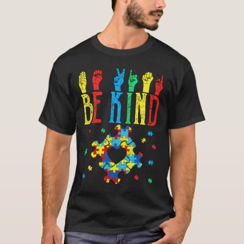 Kind Hand Sign Language Puzzle Autism Awareness As T_Shirt