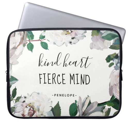 Kind Heart Fierce Mind Watercolor Floral Laptop Sleeve