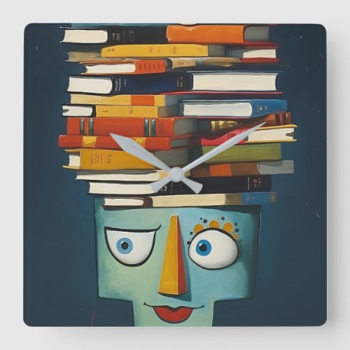 Kind Hearted Surreal Abstract Book Lover Square Wall Clock