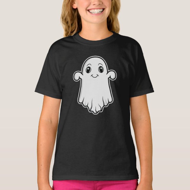 Kind Looking Ghost Spirit Cartoon Design Halloween T-Shirt (Front)