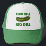 Kind of a Big Dill (Deal) Green Kosher Pickle Food Trucker Hat<br><div class="desc">Features an original marker illustration of a crunchy green Kosher dill pickle,  with KIND OF A BIG DILL in a fun green font.

This design is also available on other products. Don't see what you're looking for? Need help with customization? Contact Rebecca to have something designed just for you.</div>