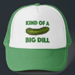 Kind of a Big Dill (Deal) Green Kosher Pickle Food Trucker Hat<br><div class="desc">Features an original marker illustration of a crunchy green Kosher dill pickle,  with KIND OF A BIG DILL in a fun green font.

This design is also available on other products. Don't see what you're looking for? Need help with customization? Contact Rebecca to have something designed just for you.</div>