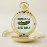 Kind of a Big Dill (Deal) Green Kosher Pickle Pocket Watch<br><div class="desc">Pocket watch design features an original marker illustration of a green dill pickle,  with KIND OF A BIG DILL in a fun font. A great way to say congrats.

Don't see what you're looking for? Need help with customization? Click "contact this designer" to have something created just for you!</div>