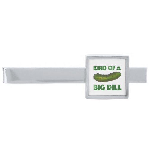 Kind of a Big Dill Deal Green Kosher Pickle Silver Finish Tie Bar