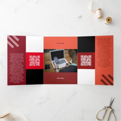 Kind Red Squared Off Qr Codes Tri_Fold Card