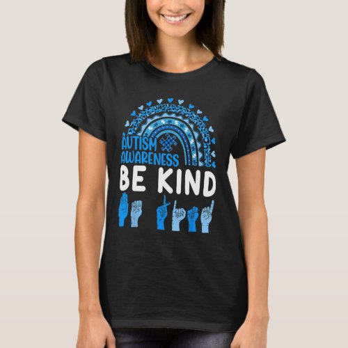 Kind Sign Language Asl Puzzle Rainbow Autism Aware T_Shirt