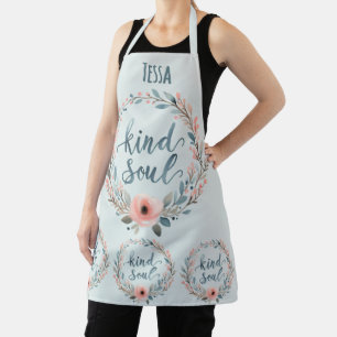 Kind Soul Floral Wreath Watercolor Quote Apron