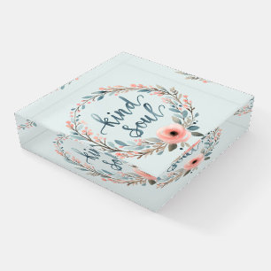 Kind Soul Floral Wreath Watercolor Quote Paperweight