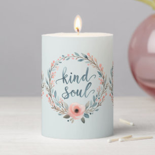 Kind Soul Floral Wreath Watercolor Quote Pillar Candle