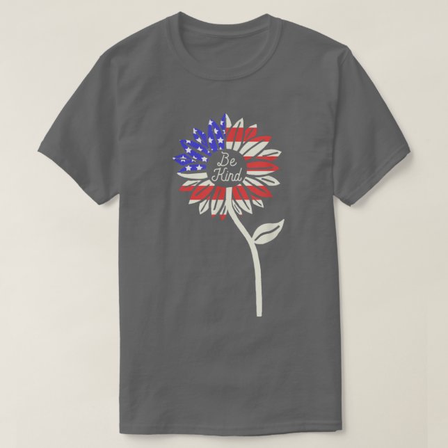 Kind Sunflower American Flag  T-Shirt (Design Front)