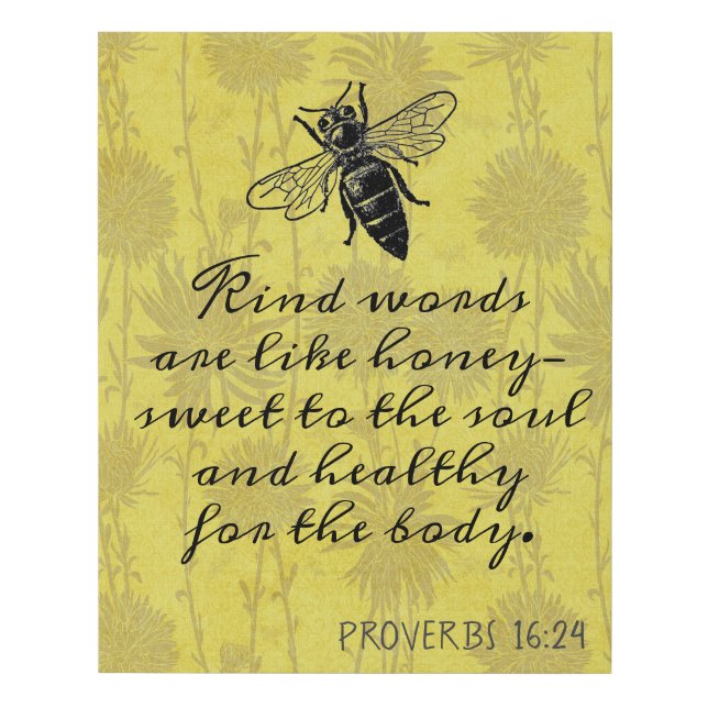 Kind Words Like Honey Quote Faux Canvas Print (Front)