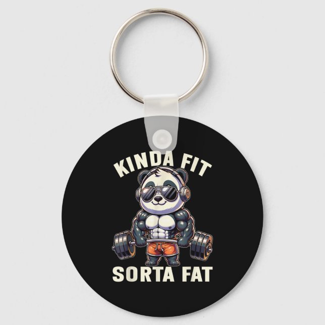Kinda Fit Sorta Fat - Funny Gym Bear Weightlifting Keychain (Front)