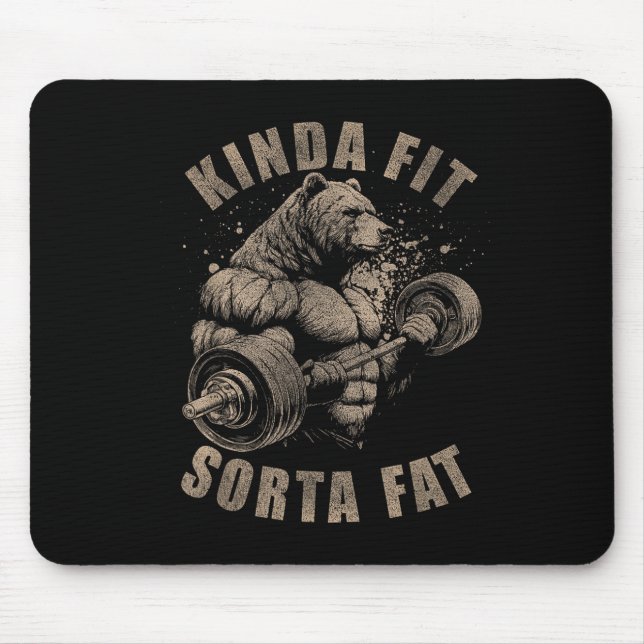 Kinda Fit Sorta Fat - Funny Gym Bear Weightlifting Mouse Pad (Front)