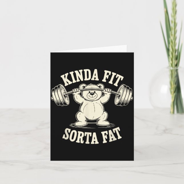Kinda Fit Sorta Fat Funny Gym Cute Bear Retro  Card (Front)