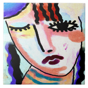 Kinda Sad Abstract Digital Portrait of a Woman Ceramic Tile