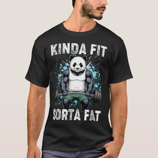 Kinda Sorta Fat Gym Panda Weightlifting Workout T-Shirt (Front)
