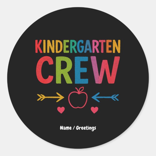 Kinder Crew Funny Kindergarten Fun Back To School Classic Round Sticker (Front)
