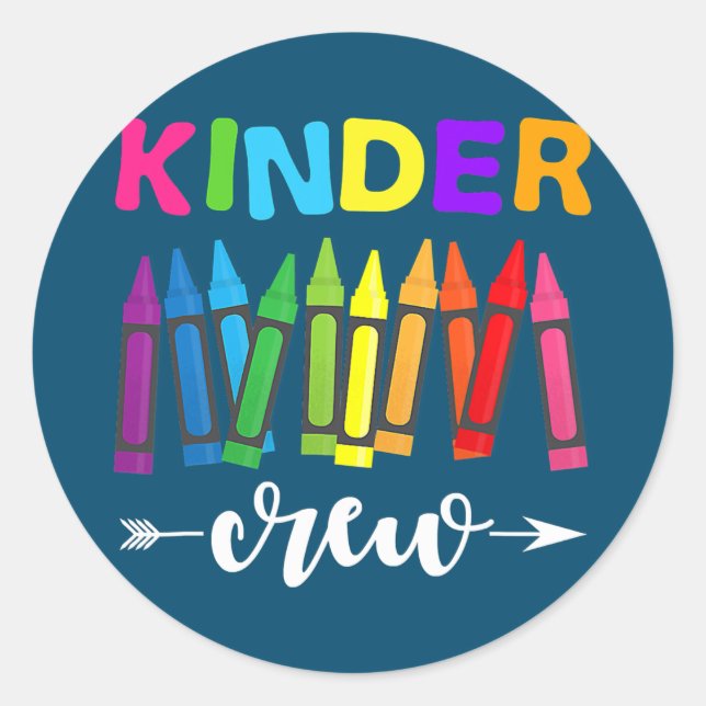Kinder Crew Kindergarten Teacher 1st Day of Classic Round Sticker (Front)