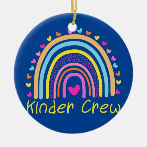 Kinder Crew Kindergarten Teacher Rainbow Heart  Ceramic Ornament