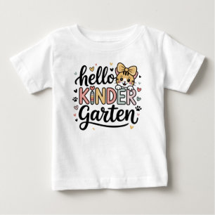 Kinder Garten Kawaii Cat Tee Hello Cute Cartoon