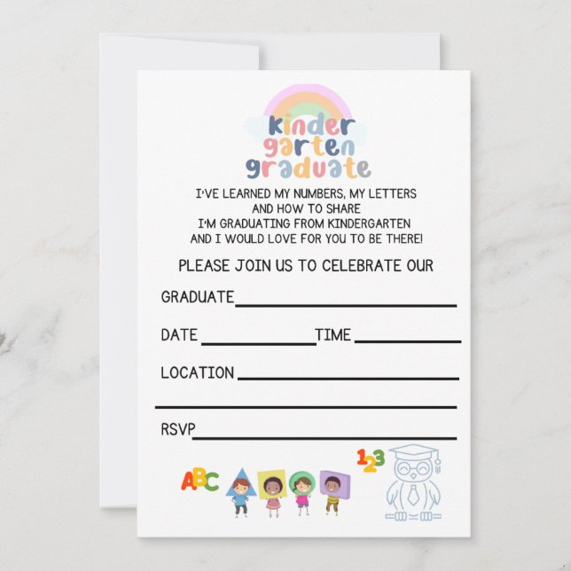 Kinder Graduation Semi- Custom Invitation (Front)