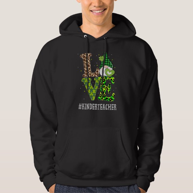 Kinder Teacher Love St Patricks Day Gnome Leopard  Hoodie (Front)