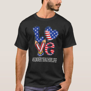 Kinder Teacher Love Usa Flag Fireworks  4th Of Jul T-Shirt