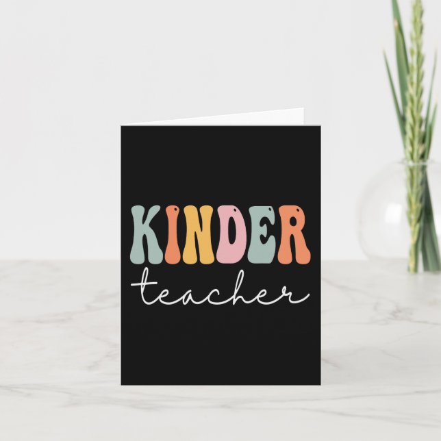 Kinder Teacher Retro Groovy Women Happy First Day  Card (Front)