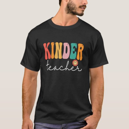 Kinder Teacher Retro Groovy Women Happy First Day  T_Shirt