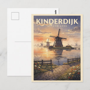 Kinderdijk Netherlands Vintage Travel Postcard