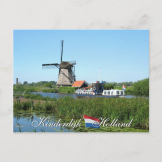Kinderdijk Windmill and Boat Holland Postcard