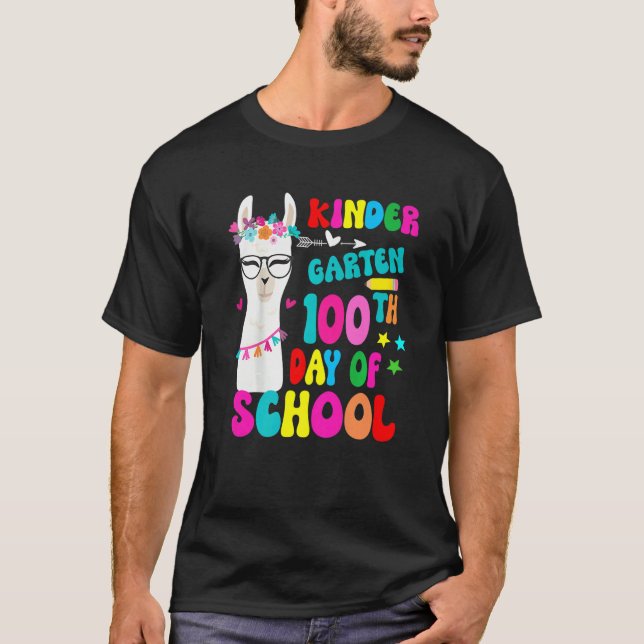 Kindergarten 100 Days Smarter No Prob Llama Teache T-Shirt (Front)