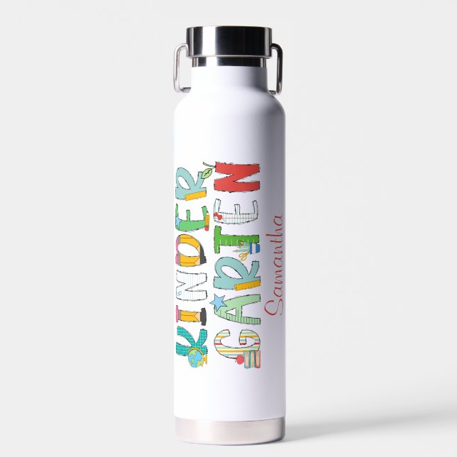 Kindergarten Back to School Personalized Script Water Bottle (Front)