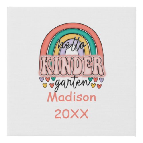 Kindergarten Back to School Rainbow Personalized  Faux Canvas Print