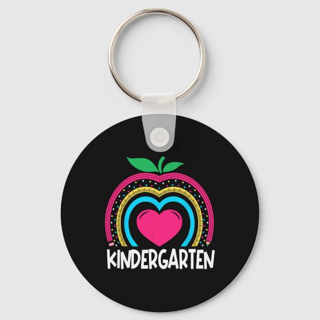 Kindergarten Boho Rainbow teacher team Kinder squa Keychain (Front)