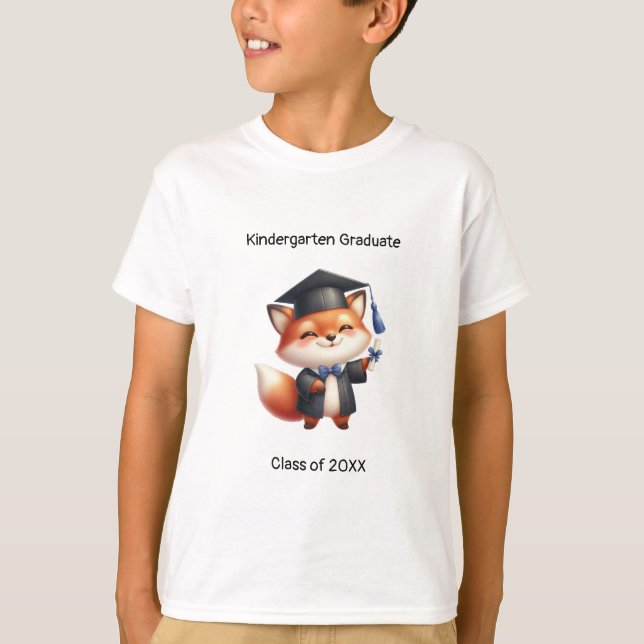 Kindergarten Boy Graduate Cute Fox Grad T-Shirt (Front)