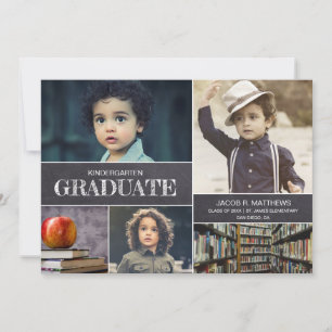 Kindergarten Boy Graduate Photo Collage Invitation