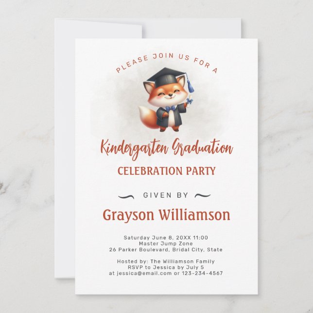 Kindergarten Boy Graduation Fox Invitation (Front)
