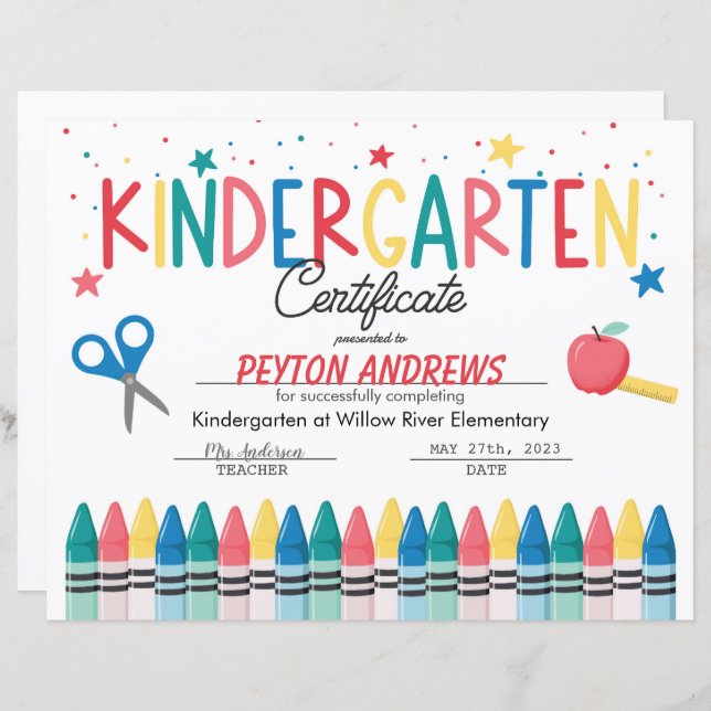 Kindergarten Certificate (Front/Back)
