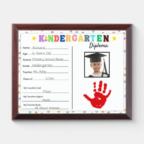 Kindergarten Certificate Diploma Award Plaque