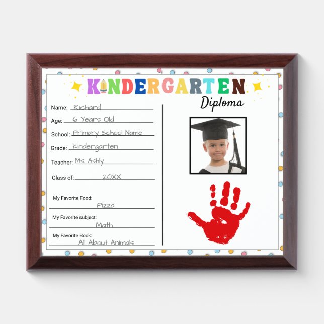 Kindergarten Certificate Diploma Award Plaque (Horizontal)