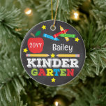 Kindergarten Colorful Chalk Keepsake Kids Photo Ceramic Ornament<br><div class="desc">Kindergarten ornament design features an apple, a ruler, crayons and bold, colorful fun typography and a photo on the back! Click the customize button for more options for modifying the text! Variations of this design, additional colors, as well as coordinating products are available in our shop, zazzle.com/store/doodlelulu. Contact us if...</div>