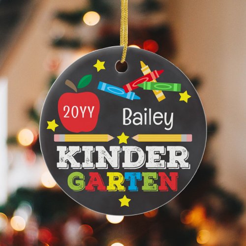 Kindergarten Colorful Chalkboard Keepsake Kids Ceramic Ornament