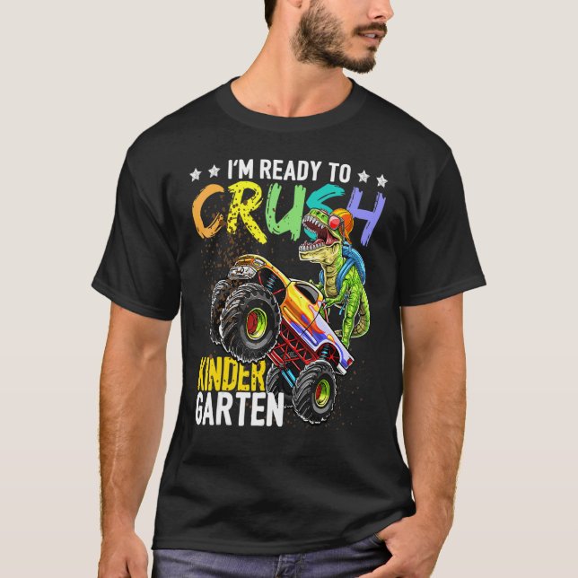 Kindergarten Dinosaur Monster Truck Back To School T-Shirt (Front)