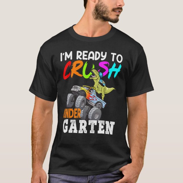 Kindergarten Dinosaur Monster Truck Back To School T-Shirt (Front)