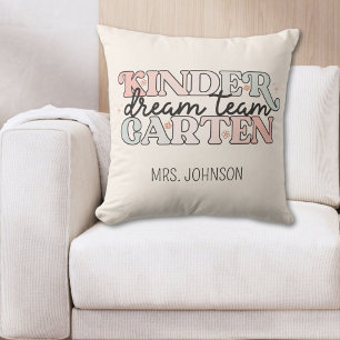 Kindergarten Dream Team Teacher in Retro Style Throw Pillow