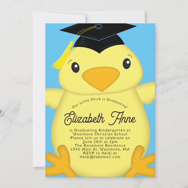 Kindergarten Elementary Kid Chick Graduation Party Invitation (Front)