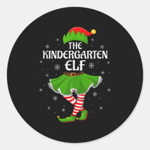 Kindergarten Elf Christmas Family Girls Women Elf  Classic Round Sticker
