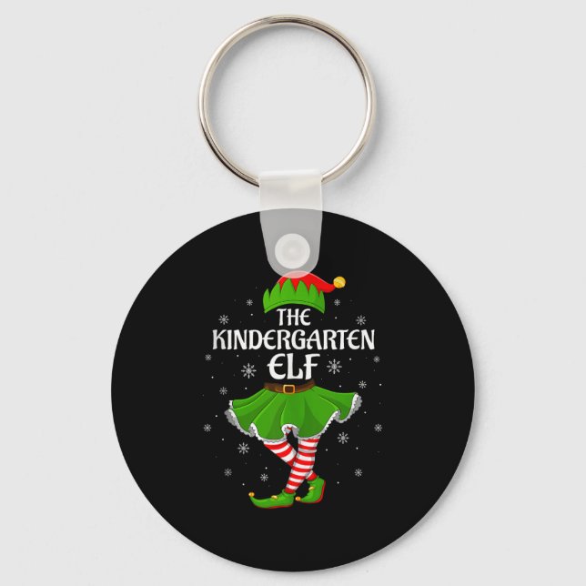Kindergarten Elf Christmas Family Girls Women Elf  Keychain (Front)